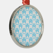 Blue Neon Dog Paw Print Pattern Ornament Aus Metall (Rechts)