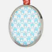 Blue Neon Dog Paw Print Pattern Ornament Aus Metall (Links)