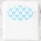 Blue Neon Dog Paw Print Pattern Ovaler Aufkleber (Tasche)