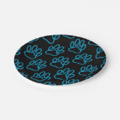 Blue Neon Dog Paw Print Pattern Pappteller (Schrägansicht)