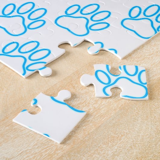 Blue Neon Dog Paw Print Pattern Puzzle (Seite)