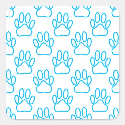Blue Neon Dog Paw Print Pattern Quadratischer Aufkleber (Vorderseite)