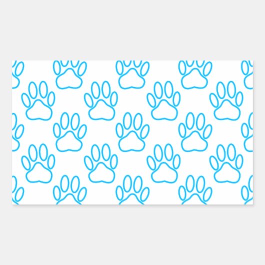 Blue Neon Dog Paw Print Pattern Rechteckiger Aufkleber (Vorderseite)