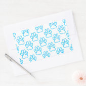 Blue Neon Dog Paw Print Pattern Rechteckiger Aufkleber (Umschlag)
