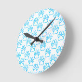 Blue Neon Dog Paw Print Pattern Runde Wanduhr (Winkel)