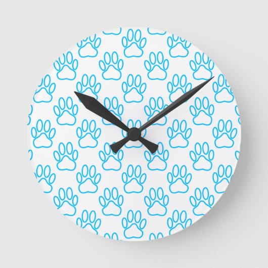 Blue Neon Dog Paw Print Pattern Runde Wanduhr (Vorderseite)