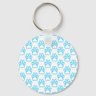Blue Neon Dog Paw Print Pattern Schlüsselanhänger