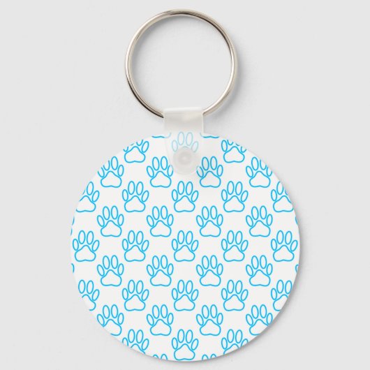 Blue Neon Dog Paw Print Pattern Schlüsselanhänger (Vorderseite)