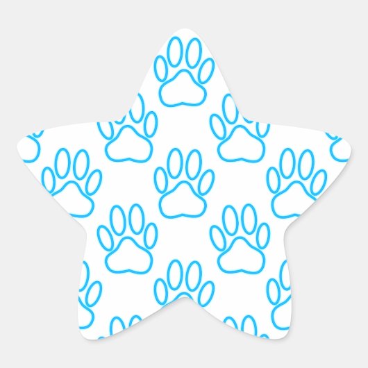 Blue Neon Dog Paw Print Pattern Stern-Aufkleber (Vorderseite)