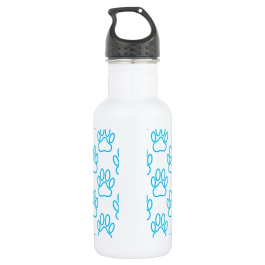 Blue Neon Dog Paw Print Pattern Trinkflasche (Rückseite)
