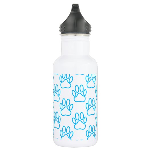 Blue Neon Dog Paw Print Pattern Trinkflasche (Rechts)