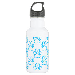 Blue Neon Dog Paw Print Pattern Trinkflasche