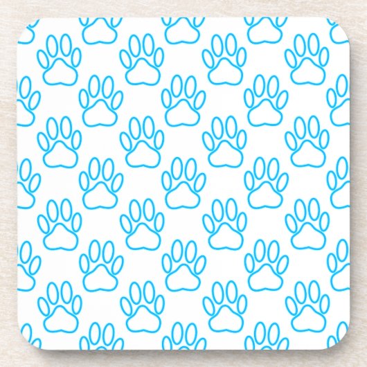 Blue Neon Dog Paw Print Pattern Untersetzer (Vorderseite)