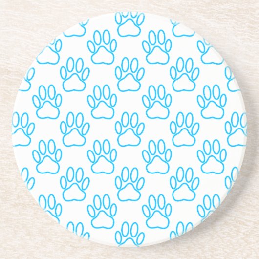 Blue Neon Dog Paw Print Pattern Untersetzer (Vorne)
