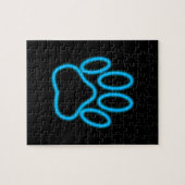 Blue Neon Dog Paw Print Puzzle (Horizontal)