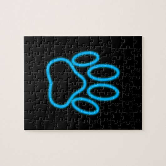 Blue Neon Dog Paw Print Puzzle (Horizontal)