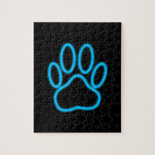 Blue Neon Dog Paw Print Puzzle
