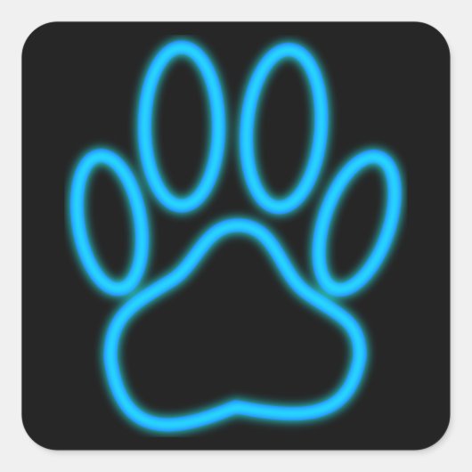 Blue Neon Dog Paw Print Quadratischer Aufkleber (Vorderseite)
