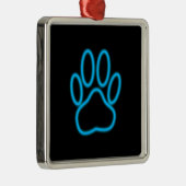Blue Neon Dog Paw Print Silbernes Ornament (Rechts)