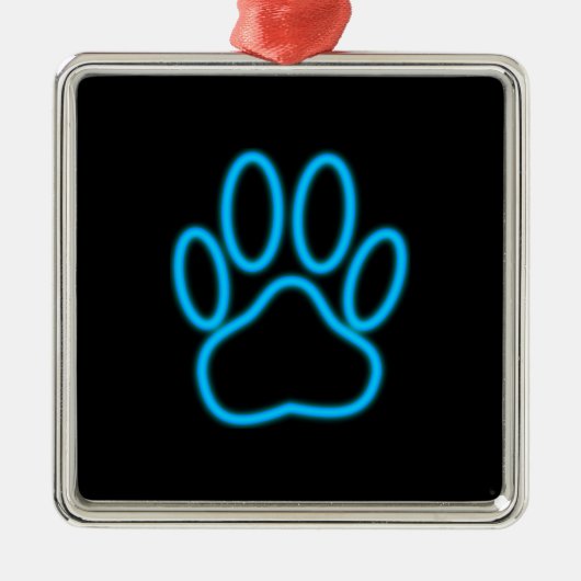 Blue Neon Dog Paw Print Silbernes Ornament (Vorne)