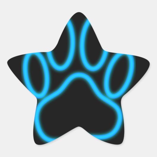 Blue Neon Dog Paw Print Stern-Aufkleber (Vorderseite)