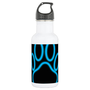 Blue Neon Dog Paw Print Trinkflasche