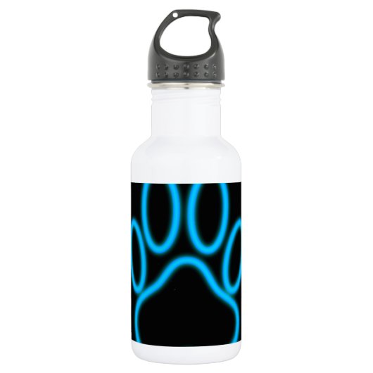 Blue Neon Dog Paw Print Trinkflasche (Vorderseite)