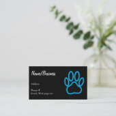 Blue Neon Dog Paw Print Visitenkarte (Stehend Vorderseite)