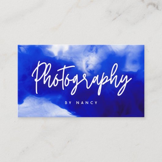 Blue Neon Fotografy Script Visitenkarte (Vorderseite)