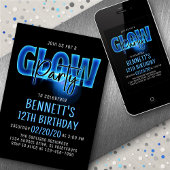 Blue Neon Glow Party Geburtstagseinladung Einladung