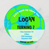 Blue Neon Glow Soccer Ball Geburtstag, Fußball-Par Einladung (Vorne/Hinten)