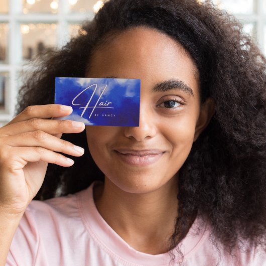 Blue Neon Hair Stylist Script Visitenkarte