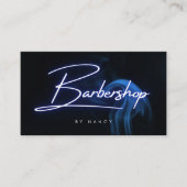 Blue Neon Handgeschriebenes Script Barbershop Barb Visitenkarte (Vorderseite)