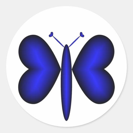 Blue Neon Hearts Butterfly Runder Aufkleber (Vorderseite)