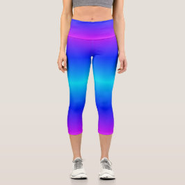 Blue Neon Light High Waisted Capri Legging