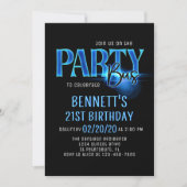 Blue Neon Party Bus zum Geburtstag Einladung (Vorderseite)