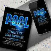 Blue Neon Pool Party Geburtstag Einladung