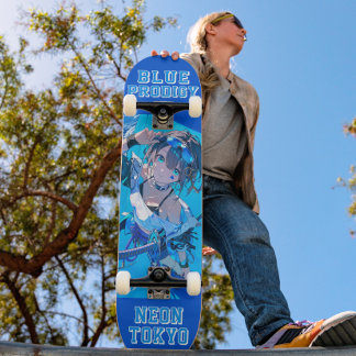 Blue Neon Prodigy Tokyo Cyberpunk Anime Impact Skateboard