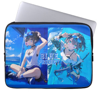 Blue Neon Prodigy Tokyo Cyberpunk Anime Laptopschutzhülle