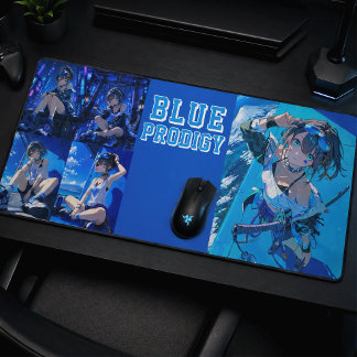 Blue Neon Prodigy Tokyo Cyberpunk Anime Large Schreibtischunterlage
