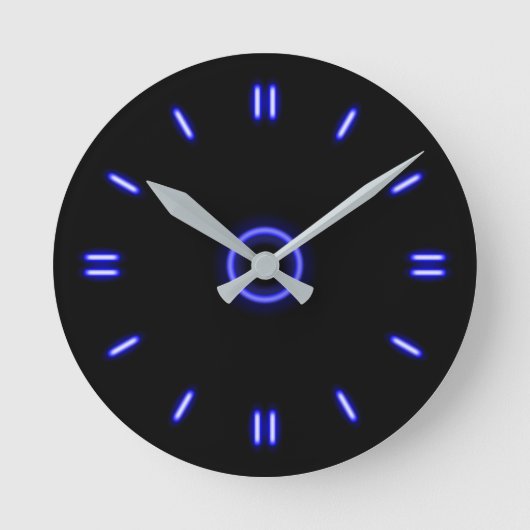 Blue Neon Runde Wanduhr (Vorderseite)