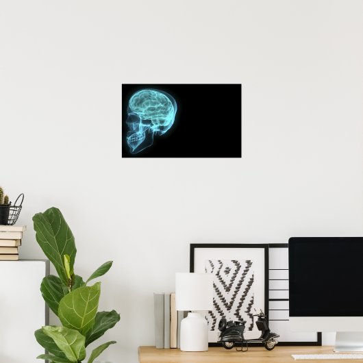 Blue Neon Side View Röntgen-Schädel auf schwarz Poster (Heimbüro)