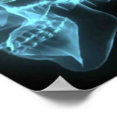 Blue Neon Side View Röntgen-Schädel auf schwarz Poster (Ecke)