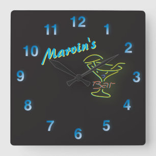 Blue Neon Sign Anpassbare Mancave Taverne Quadratische Wanduhr