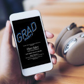 Blue Neon Sign Black Graduation Party Einladung