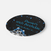 Blue Neon Sneaker Birthday, Glitter  Pappteller (Schrägansicht)