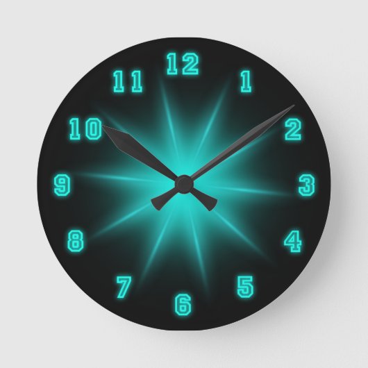 Blue Neon Star 8" Runde Wanduhr (Vorderseite)