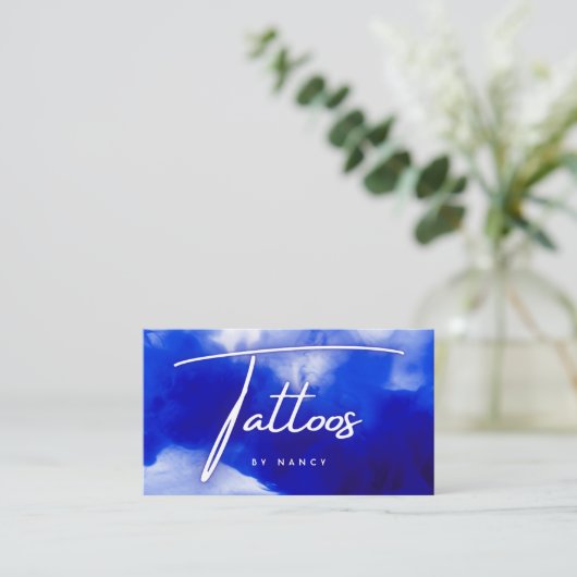 Blue Neon Tattoos Script Visitenkarte (Stehend Vorderseite)