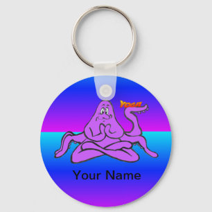Blue Neon Yoga Octopus Cartoon Cust. Text-Schlüsse Schlüsselanhänger