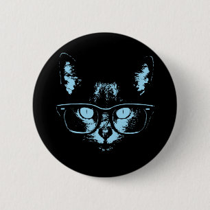 Blue Nerd Cat Button